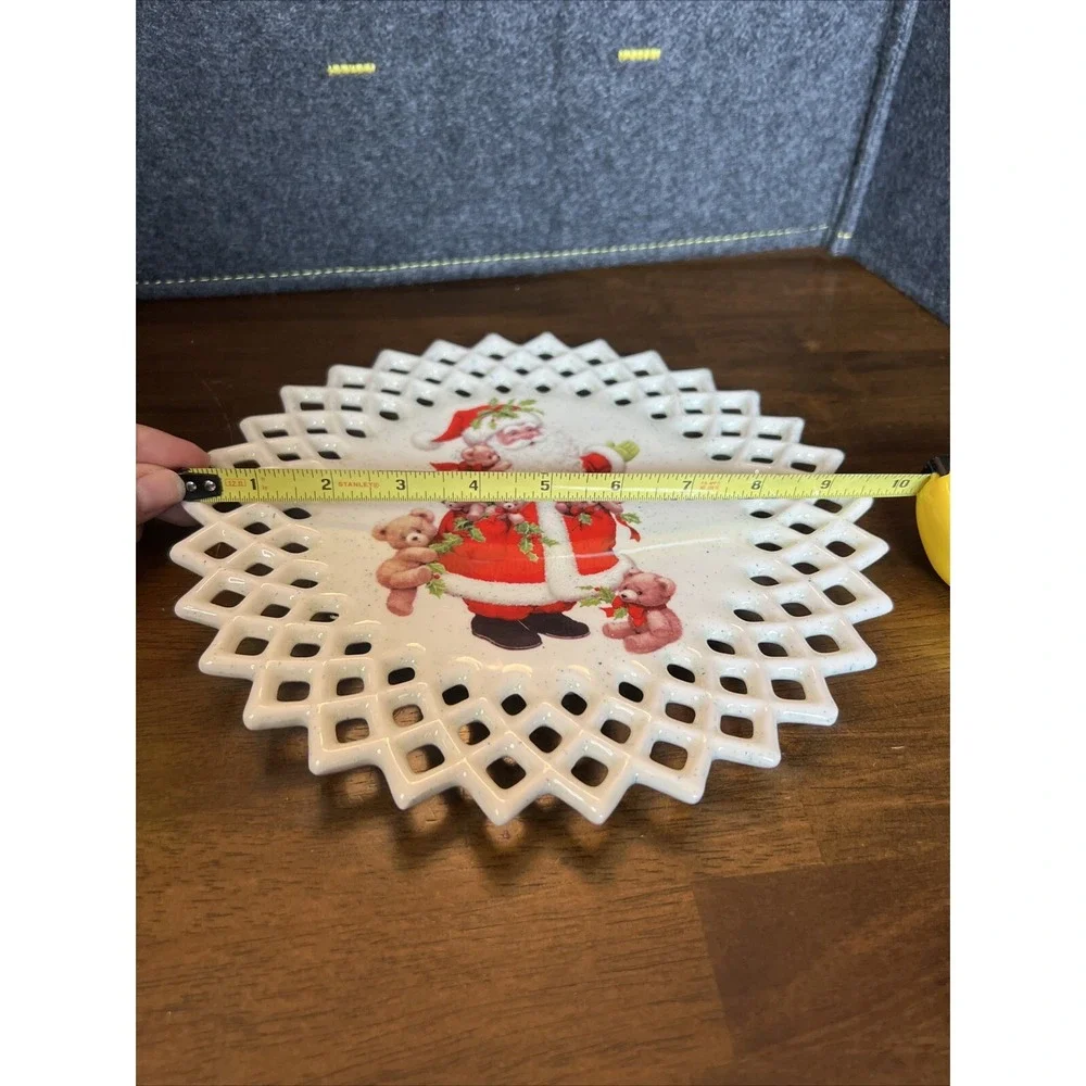 Vintage Christmas Holiday‎ Decorative Plate Charger, Santa Claus Teddy Bears